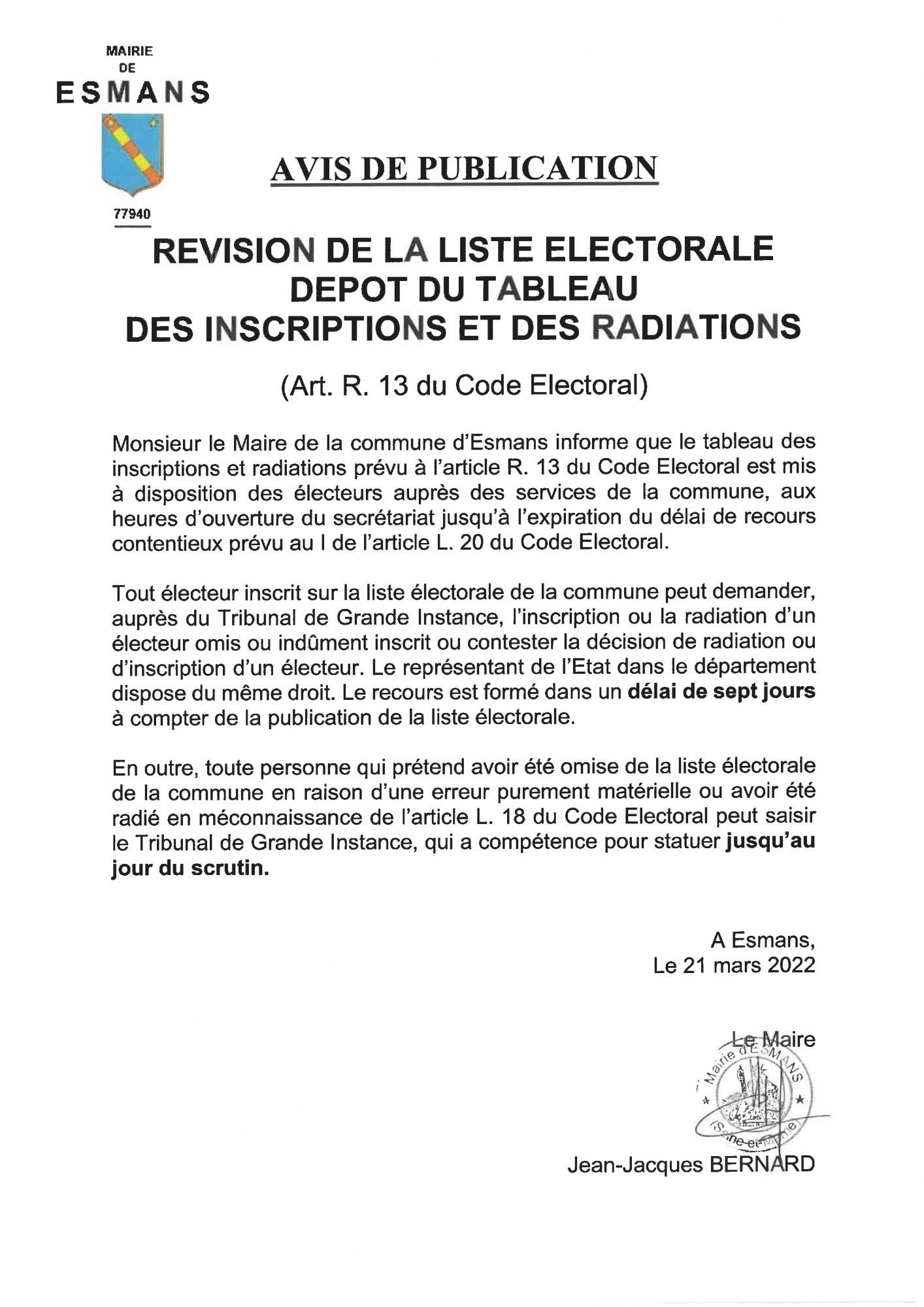 La révision des listes électorales est publiée